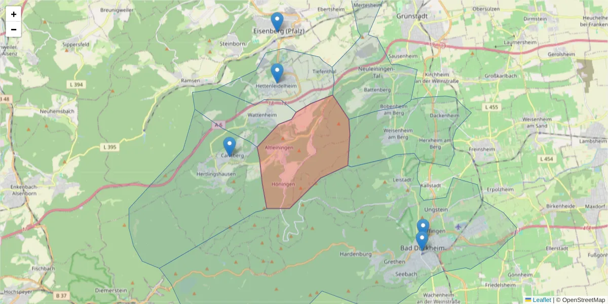 Karte des Postleitzahlen Bereichs  und der umliegenden Postleitzahlen in Deutschland
