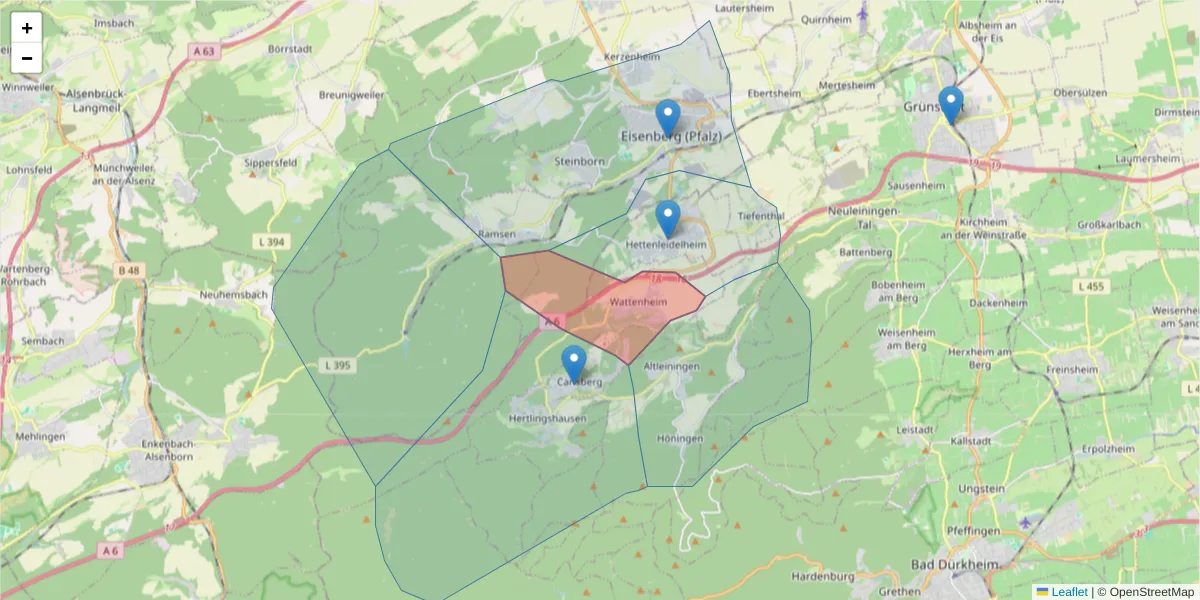 Karte des Postleitzahlen Bereichs  und der umliegenden Postleitzahlen in Deutschland