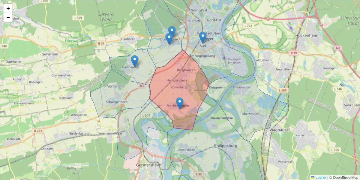 Karte des Postleitzahlen Bereichs  und der umliegenden Postleitzahlen in Deutschland