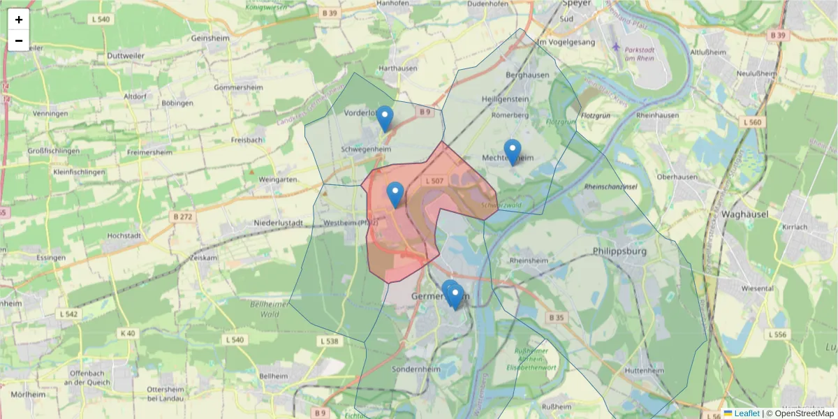 Karte des Postleitzahlen Bereichs  und der umliegenden Postleitzahlen in Deutschland