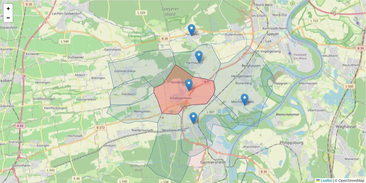 Karte des Postleitzahlen Bereichs  und der umliegenden Postleitzahlen in Deutschland