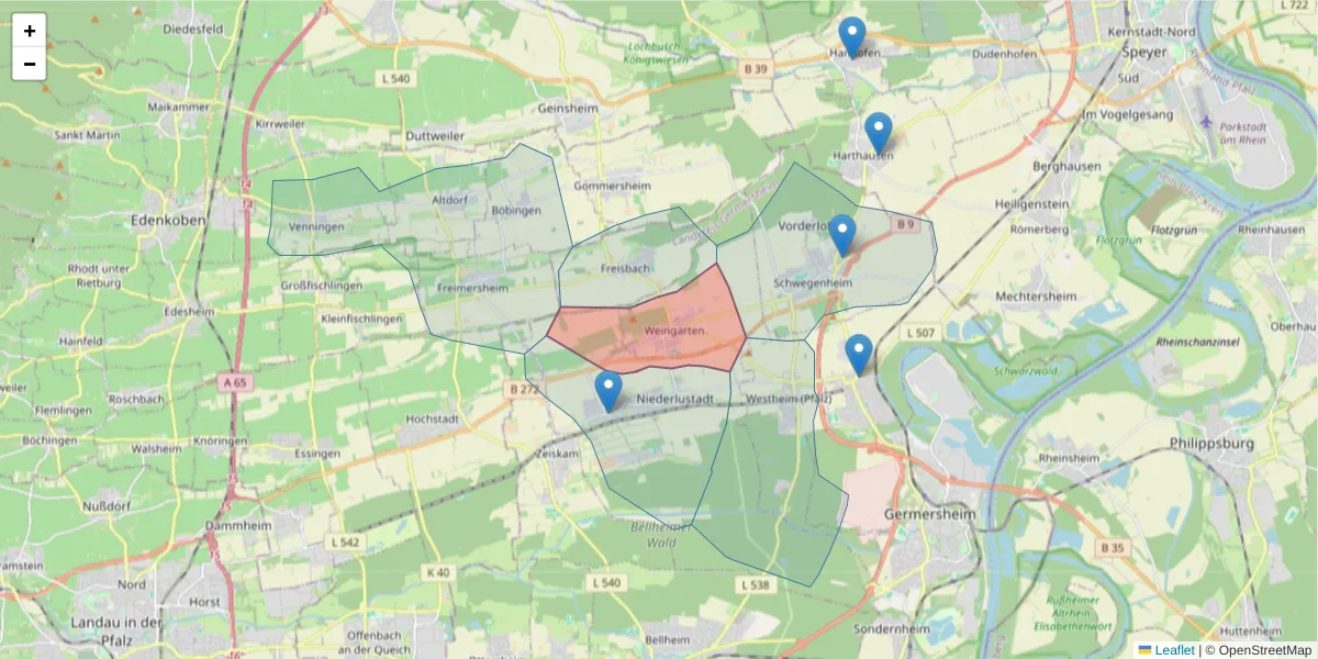 Karte des Postleitzahlen Bereichs  und der umliegenden Postleitzahlen in Deutschland