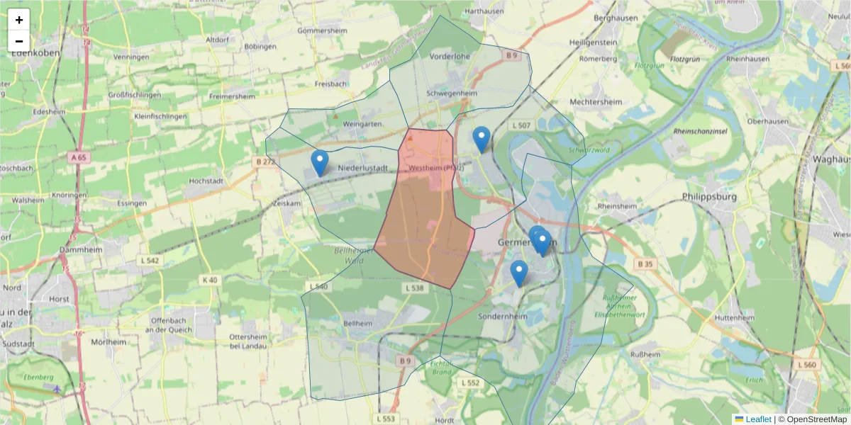 Karte des Postleitzahlen Bereichs  und der umliegenden Postleitzahlen in Deutschland