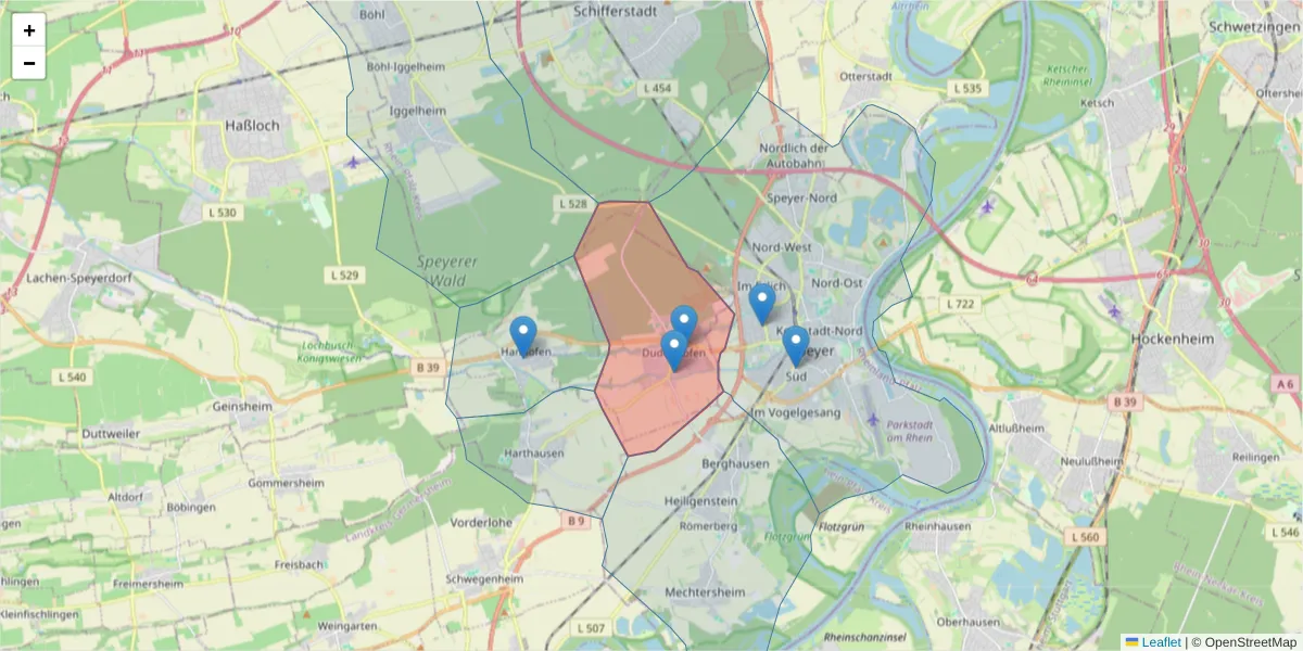 Karte des Postleitzahlen Bereichs  und der umliegenden Postleitzahlen in Deutschland