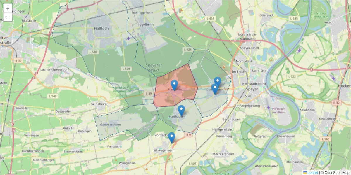 Karte des Postleitzahlen Bereichs  und der umliegenden Postleitzahlen in Deutschland