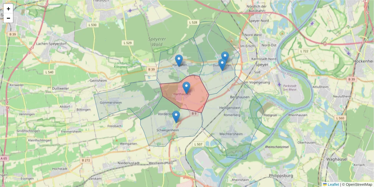 Karte des Postleitzahlen Bereichs  und der umliegenden Postleitzahlen in Deutschland