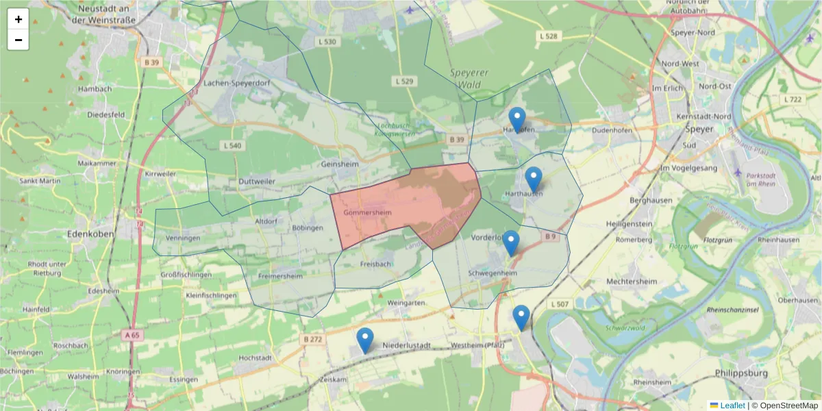 Karte des Postleitzahlen Bereichs  und der umliegenden Postleitzahlen in Deutschland