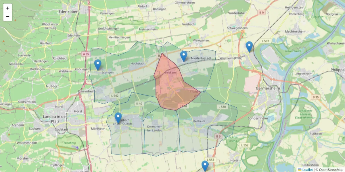 Karte des Postleitzahlen Bereichs  und der umliegenden Postleitzahlen in Deutschland