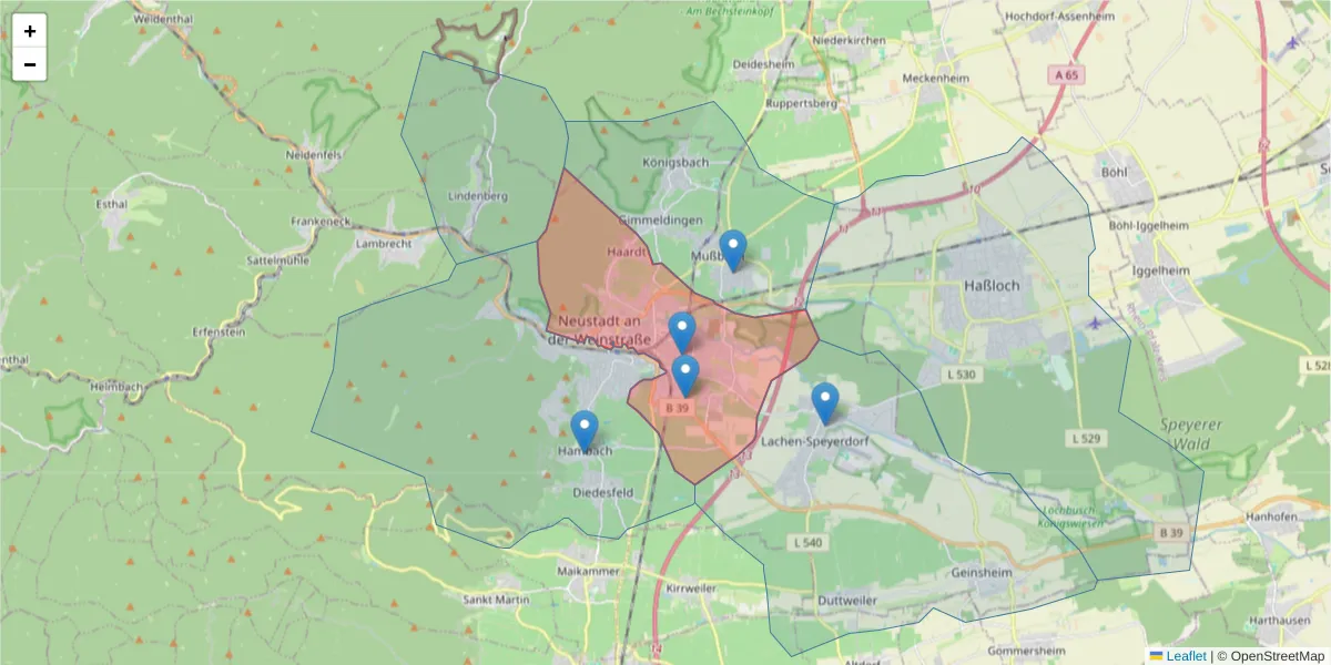 Karte des Postleitzahlen Bereichs  und der umliegenden Postleitzahlen in Deutschland