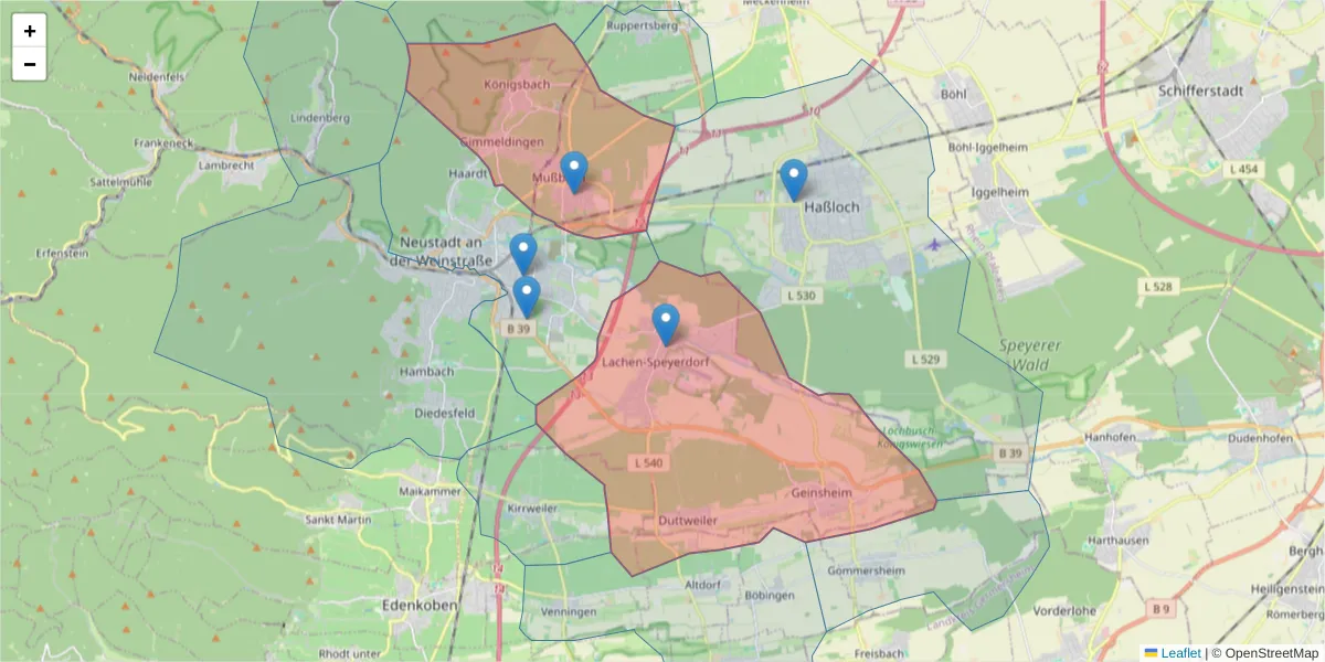 Karte des Postleitzahlen Bereichs  und der umliegenden Postleitzahlen in Deutschland