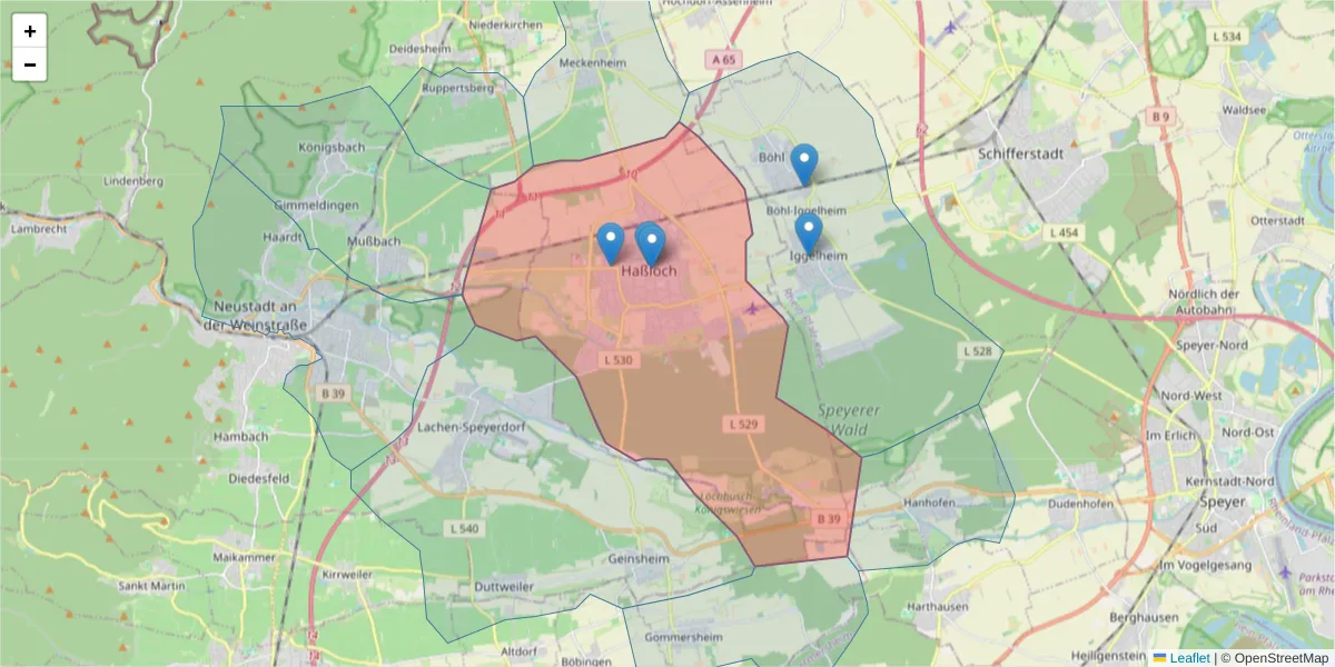 Karte des Postleitzahlen Bereichs  und der umliegenden Postleitzahlen in Deutschland
