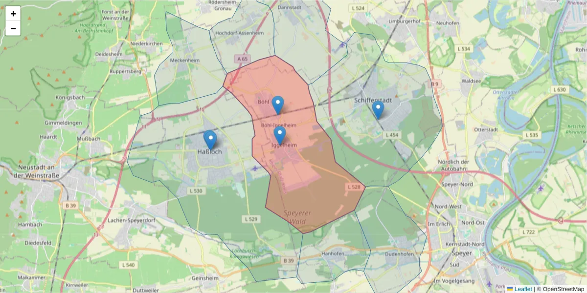 Karte des Postleitzahlen Bereichs  und der umliegenden Postleitzahlen in Deutschland