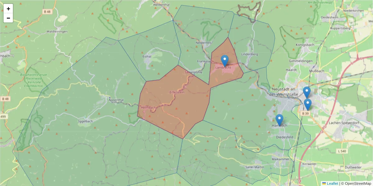 Karte des Postleitzahlen Bereichs  und der umliegenden Postleitzahlen in Deutschland