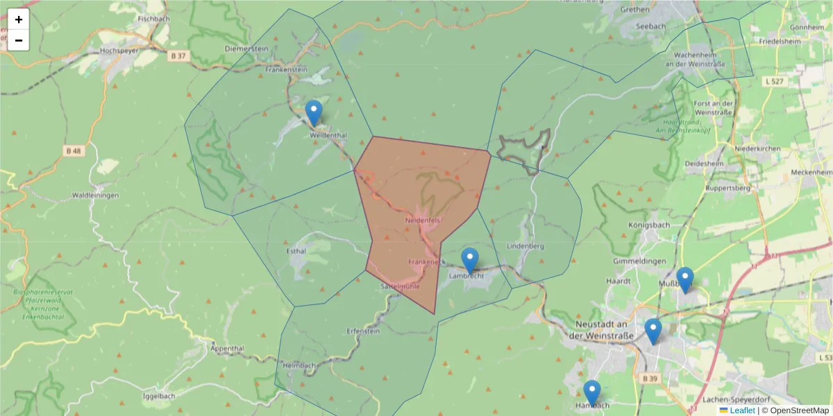 Karte des Postleitzahlen Bereichs  und der umliegenden Postleitzahlen in Deutschland