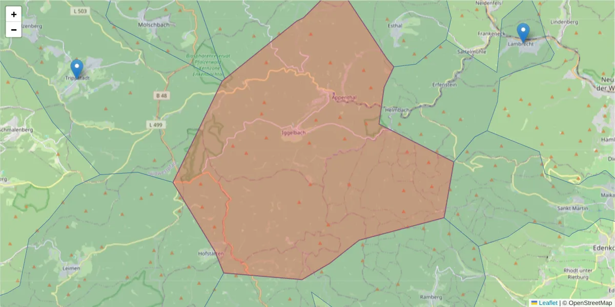 Karte des Postleitzahlen Bereichs  und der umliegenden Postleitzahlen in Deutschland