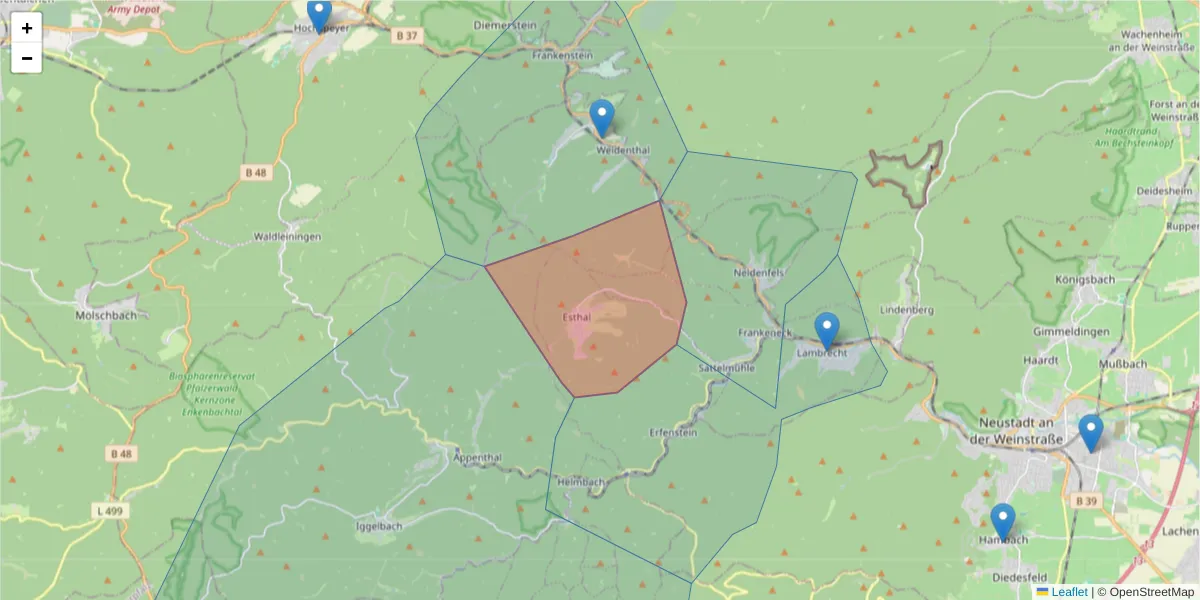 Karte des Postleitzahlen Bereichs  und der umliegenden Postleitzahlen in Deutschland