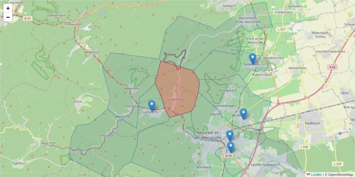 Karte des Postleitzahlen Bereichs  und der umliegenden Postleitzahlen in Deutschland