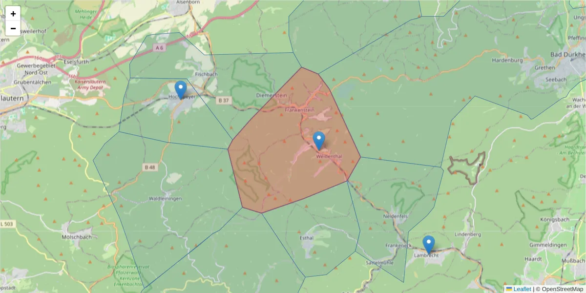 Karte des Postleitzahlen Bereichs  und der umliegenden Postleitzahlen in Deutschland
