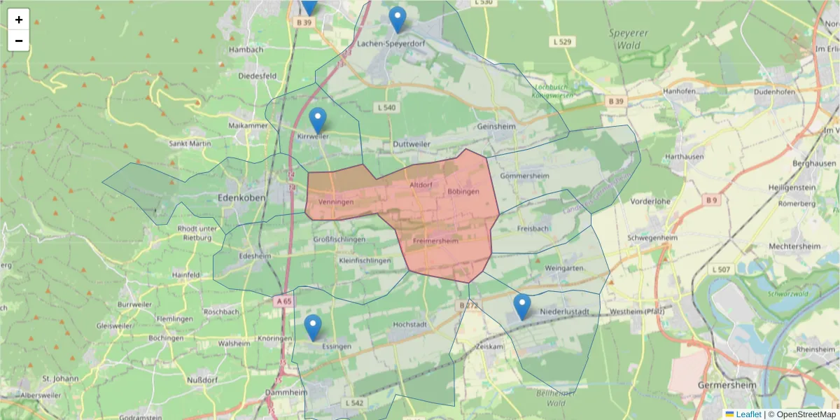 Karte des Postleitzahlen Bereichs  und der umliegenden Postleitzahlen in Deutschland