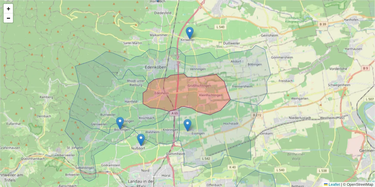 Karte des Postleitzahlen Bereichs  und der umliegenden Postleitzahlen in Deutschland