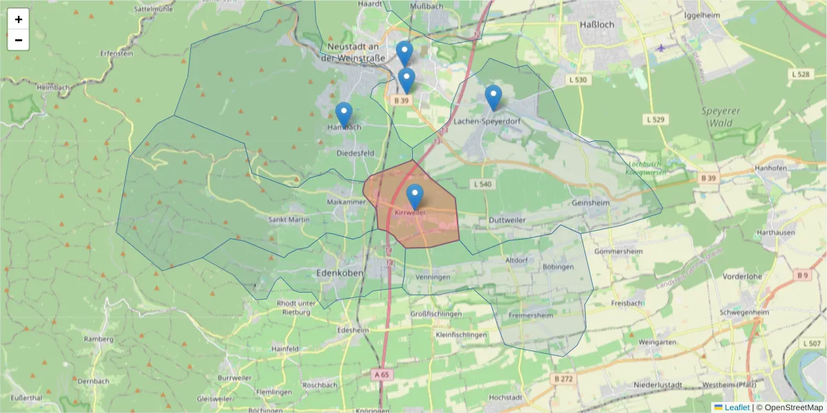 Karte des Postleitzahlen Bereichs  und der umliegenden Postleitzahlen in Deutschland