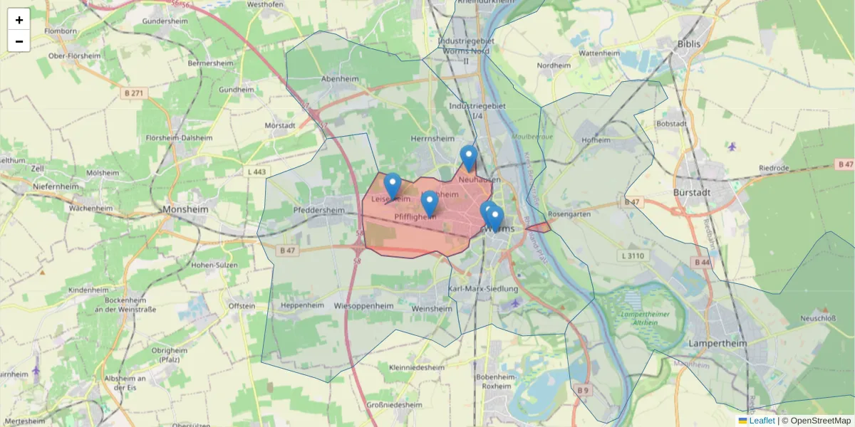 Karte des Postleitzahlen Bereichs  und der umliegenden Postleitzahlen in Deutschland