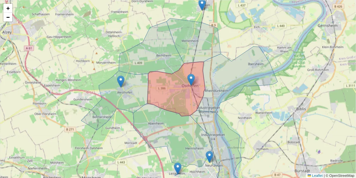 Karte des Postleitzahlen Bereichs  und der umliegenden Postleitzahlen in Deutschland