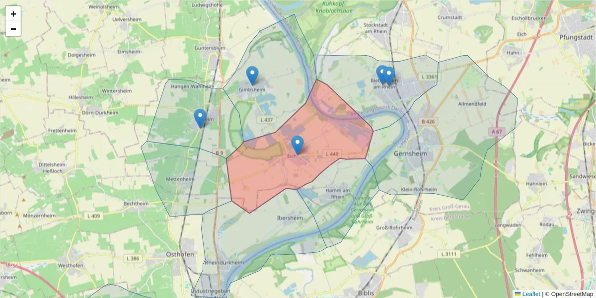 Karte des Postleitzahlen Bereichs  und der umliegenden Postleitzahlen in Deutschland