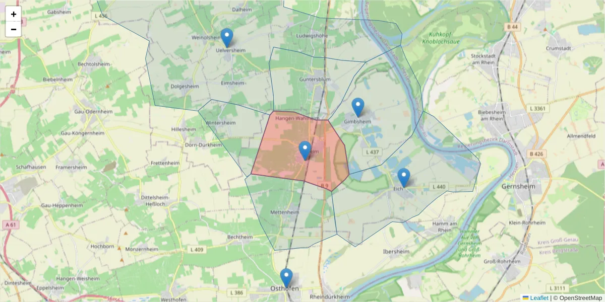 Karte des Postleitzahlen Bereichs  und der umliegenden Postleitzahlen in Deutschland