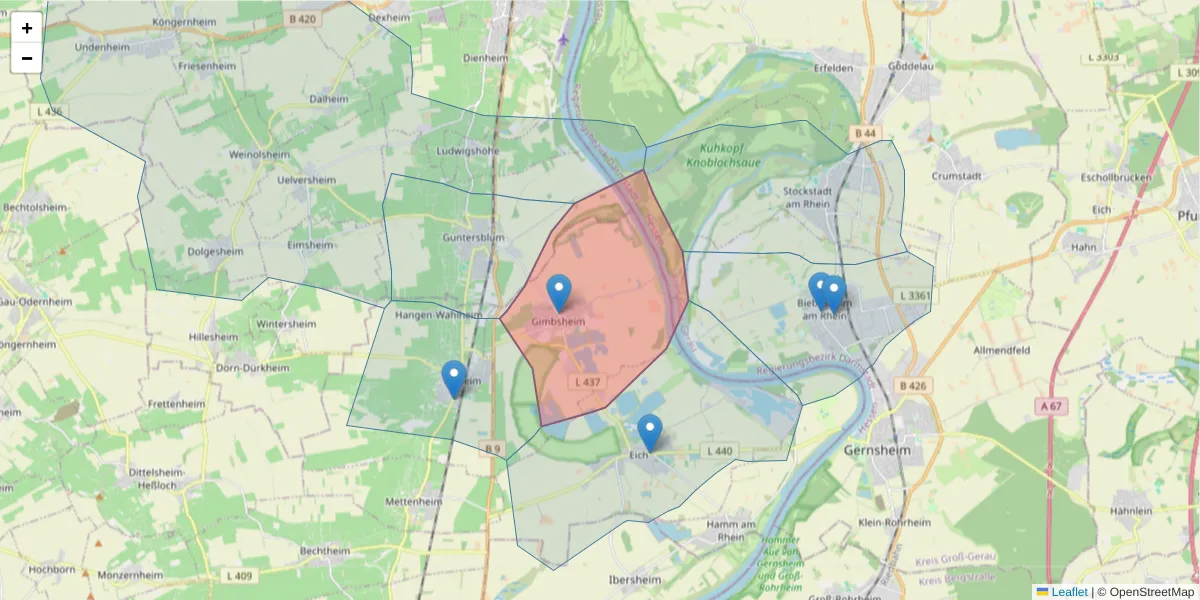 Karte des Postleitzahlen Bereichs  und der umliegenden Postleitzahlen in Deutschland