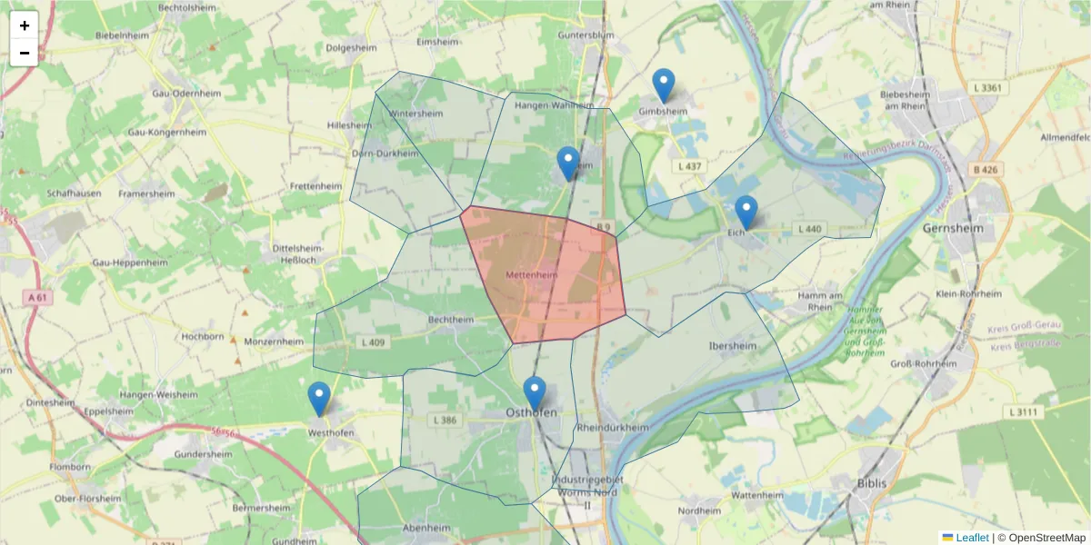 Karte des Postleitzahlen Bereichs  und der umliegenden Postleitzahlen in Deutschland