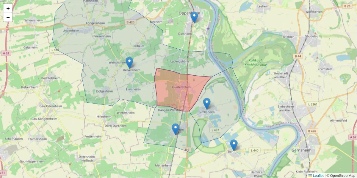 Karte des Postleitzahlen Bereichs  und der umliegenden Postleitzahlen in Deutschland