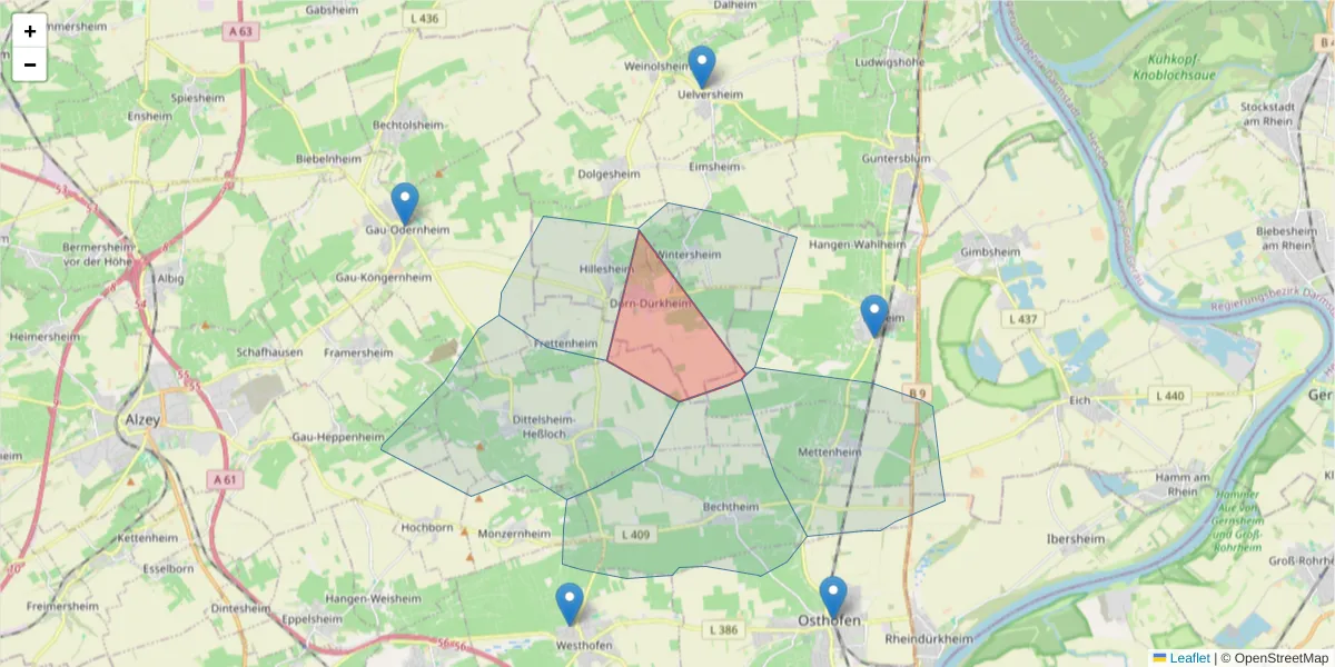 Karte des Postleitzahlen Bereichs  und der umliegenden Postleitzahlen in Deutschland