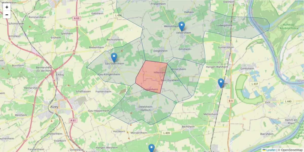 Karte des Postleitzahlen Bereichs  und der umliegenden Postleitzahlen in Deutschland
