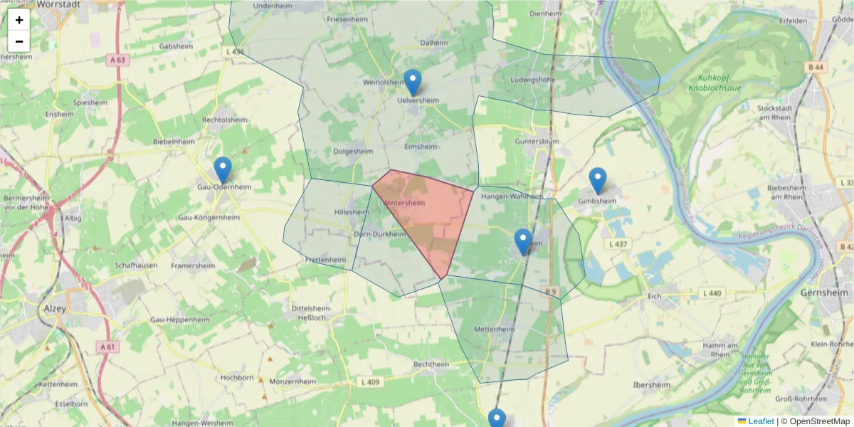 Karte des Postleitzahlen Bereichs  und der umliegenden Postleitzahlen in Deutschland