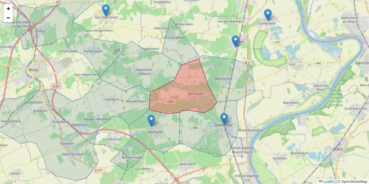 Karte des Postleitzahlen Bereichs  und der umliegenden Postleitzahlen in Deutschland