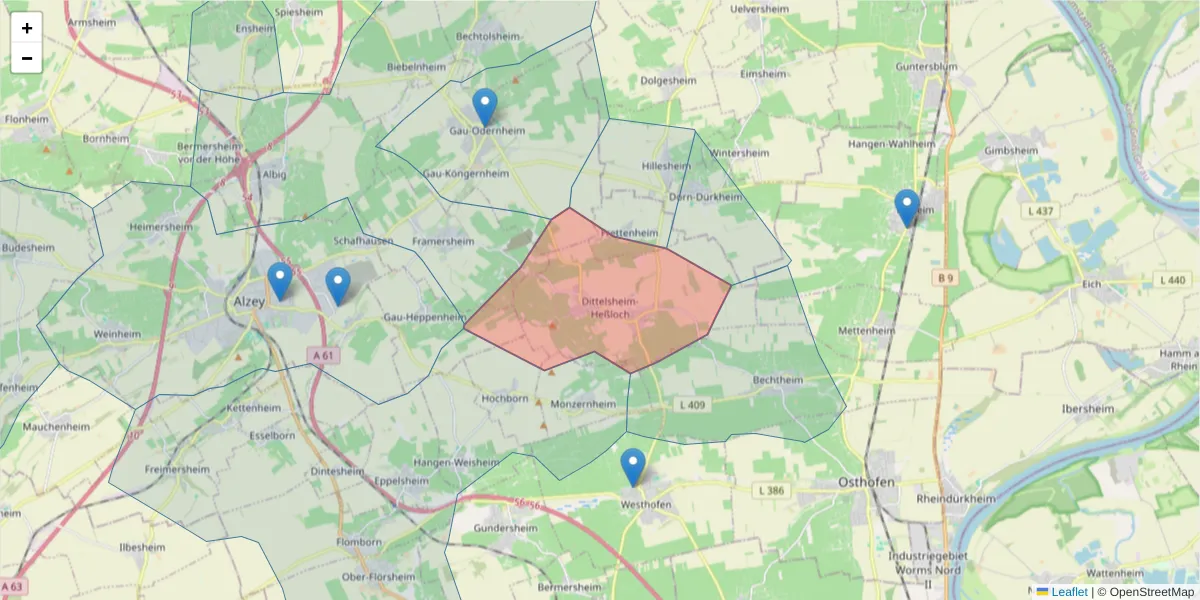 Karte des Postleitzahlen Bereichs  und der umliegenden Postleitzahlen in Deutschland