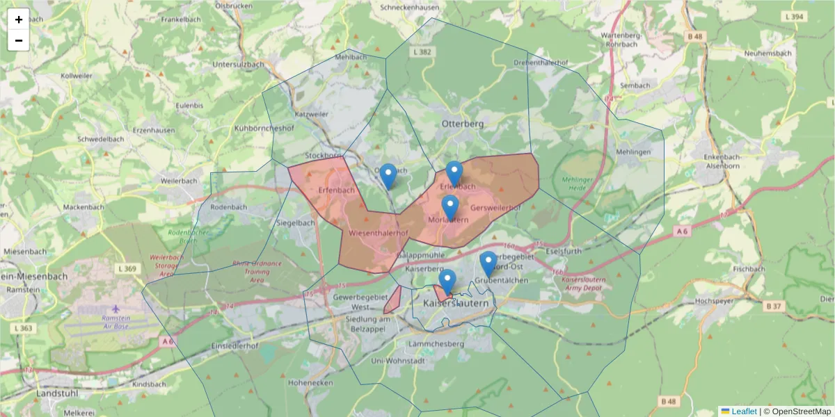 Karte des Postleitzahlen Bereichs  und der umliegenden Postleitzahlen in Deutschland