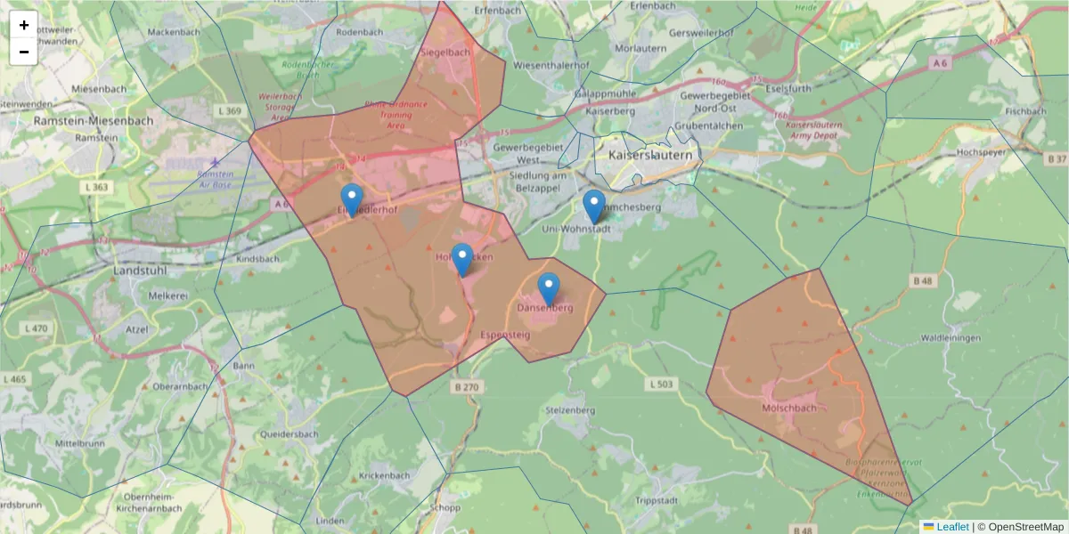 Karte des Postleitzahlen Bereichs  und der umliegenden Postleitzahlen in Deutschland