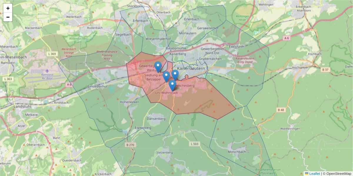 Karte des Postleitzahlen Bereichs  und der umliegenden Postleitzahlen in Deutschland