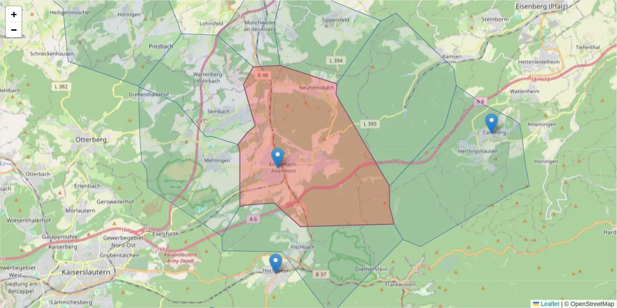 Karte des Postleitzahlen Bereichs  und der umliegenden Postleitzahlen in Deutschland