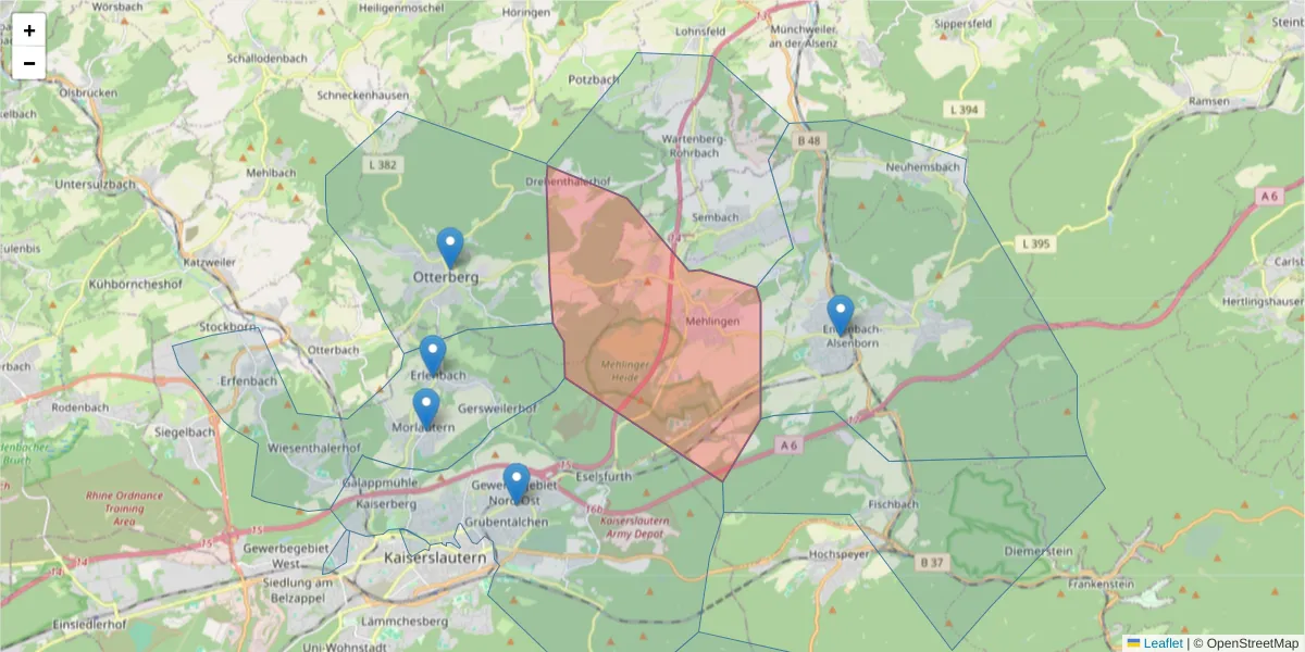 Karte des Postleitzahlen Bereichs  und der umliegenden Postleitzahlen in Deutschland