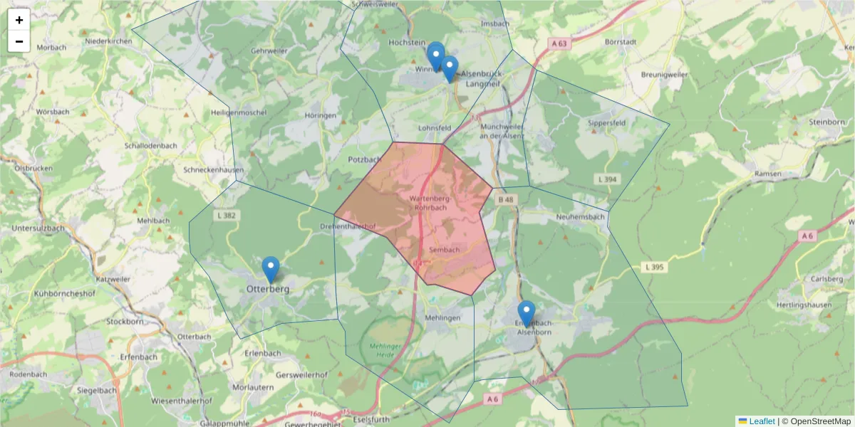 Karte des Postleitzahlen Bereichs  und der umliegenden Postleitzahlen in Deutschland
