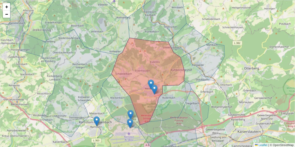 Karte des Postleitzahlen Bereichs  und der umliegenden Postleitzahlen in Deutschland