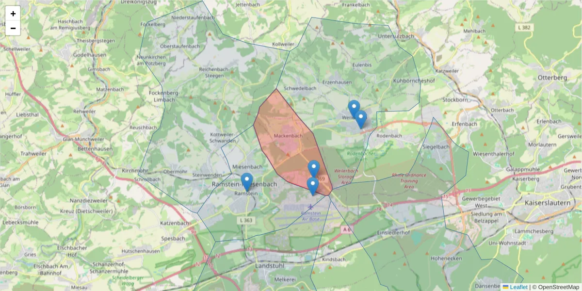 Karte des Postleitzahlen Bereichs  und der umliegenden Postleitzahlen in Deutschland