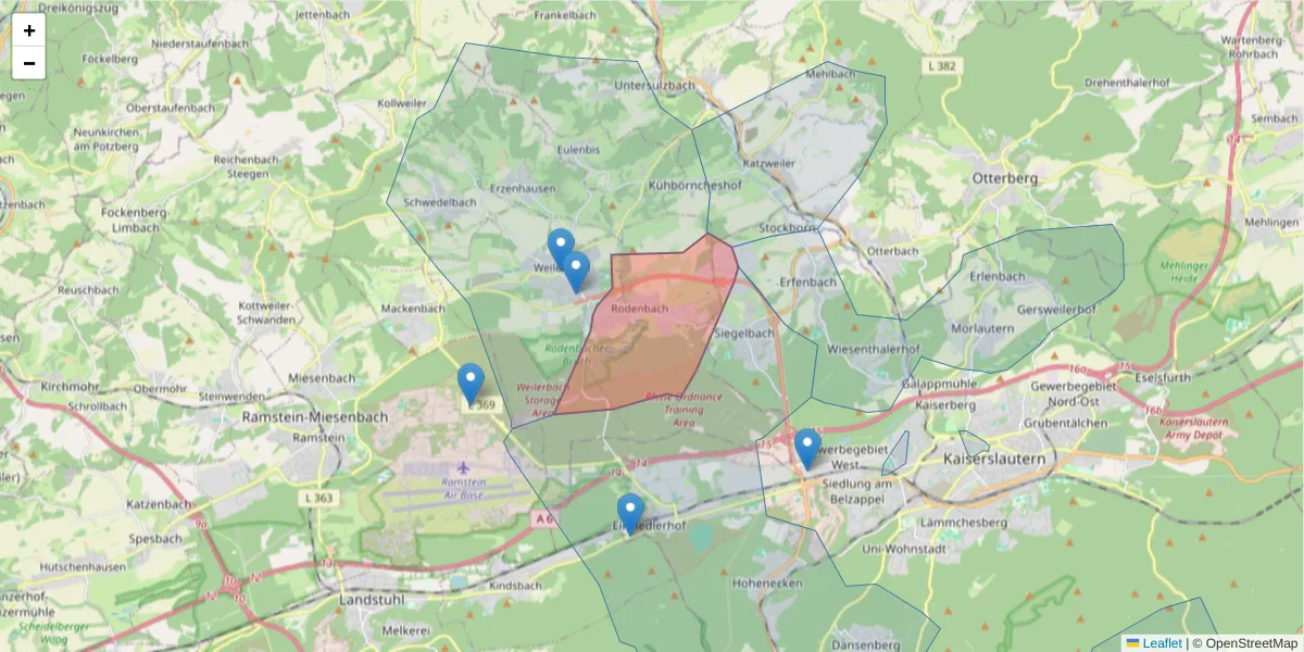 Karte des Postleitzahlen Bereichs  und der umliegenden Postleitzahlen in Deutschland