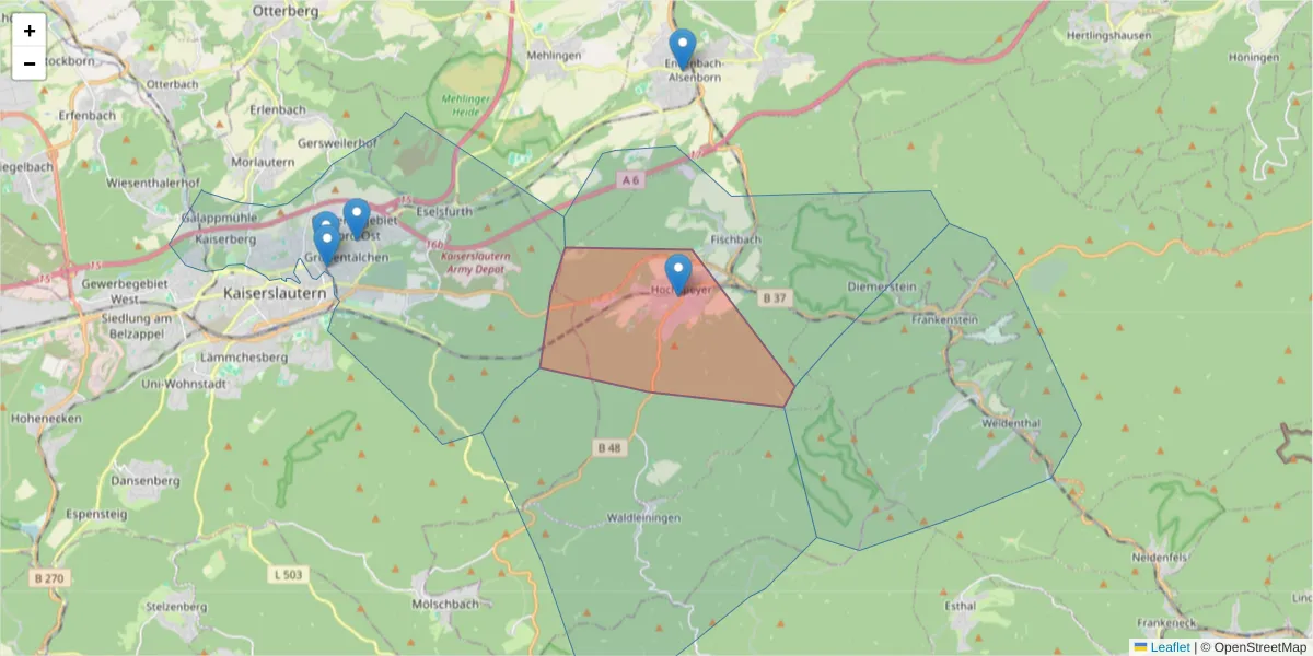 Karte des Postleitzahlen Bereichs  und der umliegenden Postleitzahlen in Deutschland