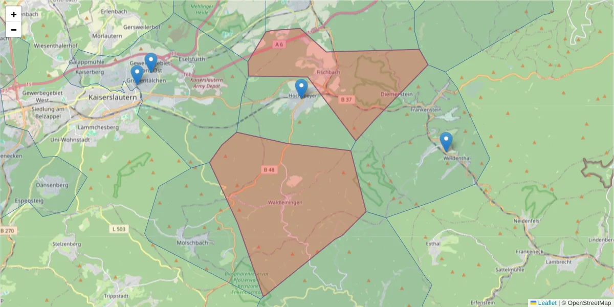 Karte des Postleitzahlen Bereichs  und der umliegenden Postleitzahlen in Deutschland