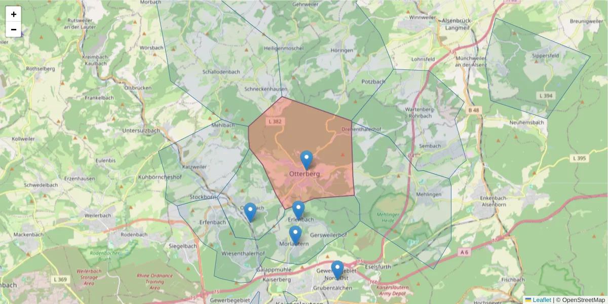 Karte des Postleitzahlen Bereichs  und der umliegenden Postleitzahlen in Deutschland