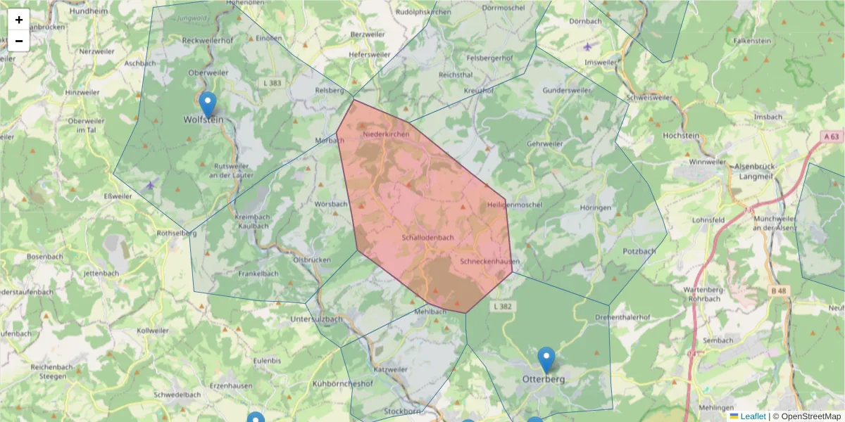 Karte des Postleitzahlen Bereichs  und der umliegenden Postleitzahlen in Deutschland